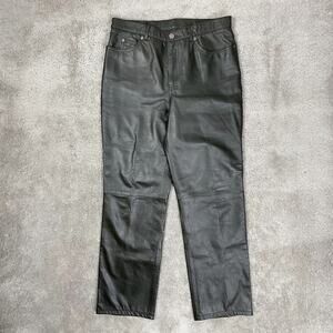 90s Vintage Nine West Leather Pants Womens 6 Dark Green Mid Rise Straight Leg